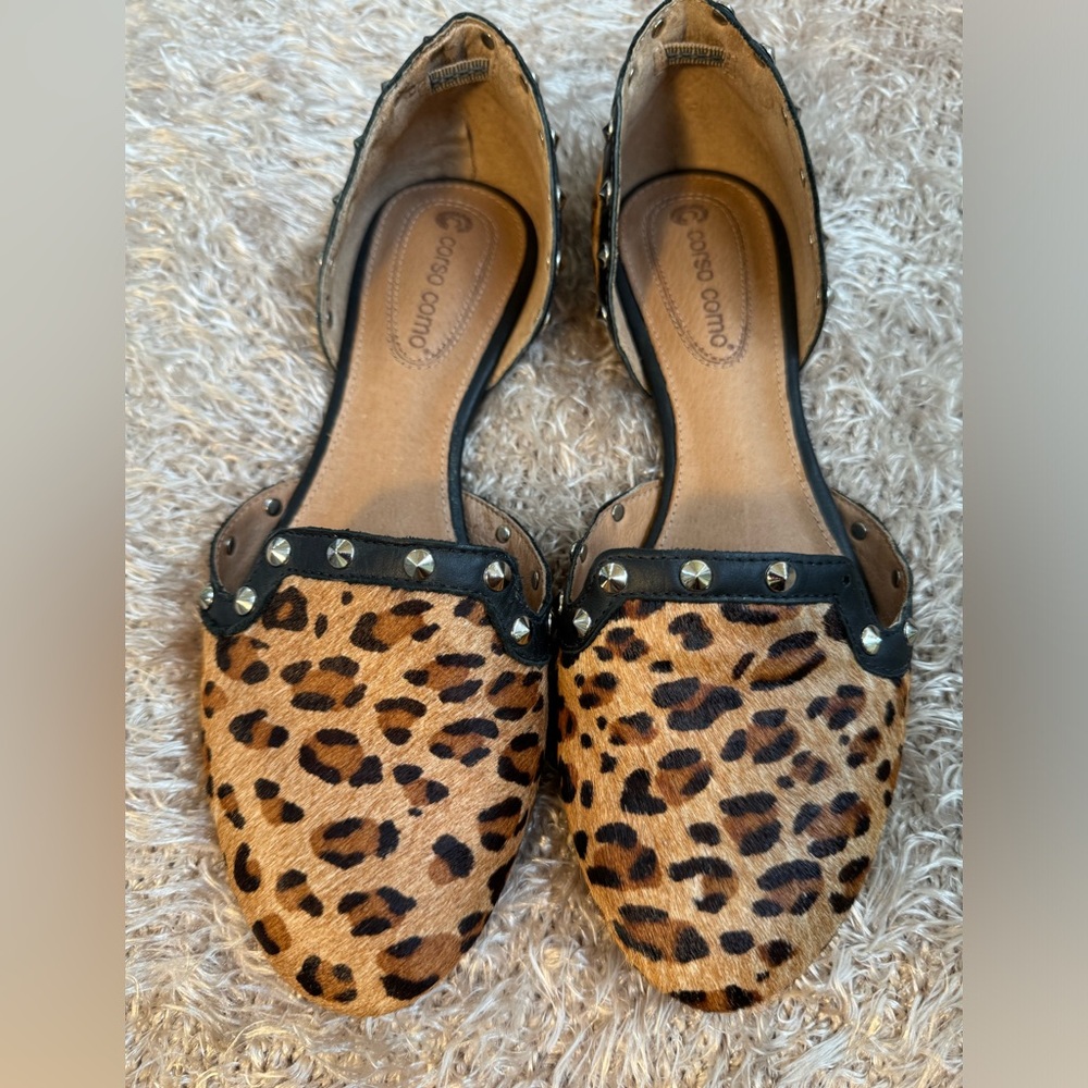 Corso Como leopard print leather with calf fur sandal